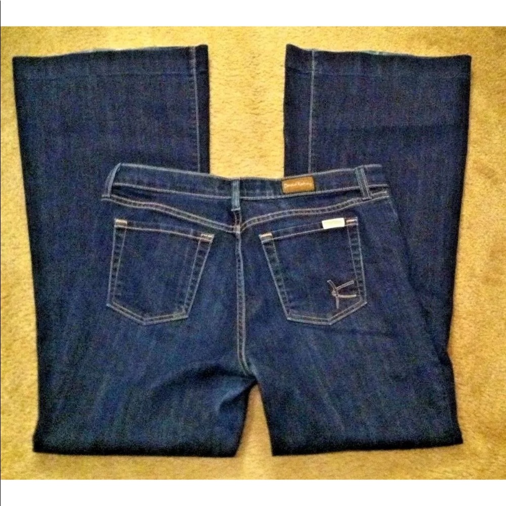 DAVID KAHN Flare Leg Denim Jeans Dark Blue Wash Mid Rise Wide Leg Bell Bottoms